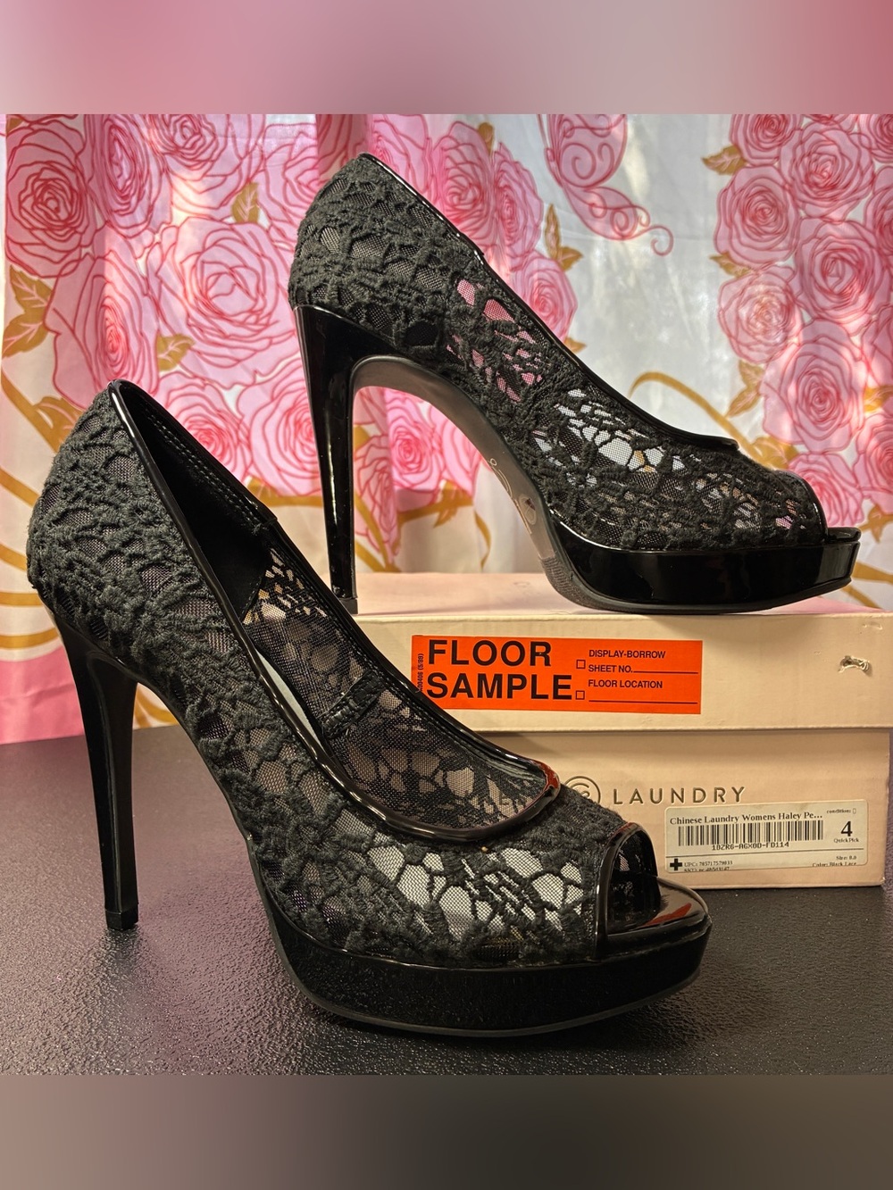 Chinese Laundry Black Lace Peep-Toe Platform Pumps